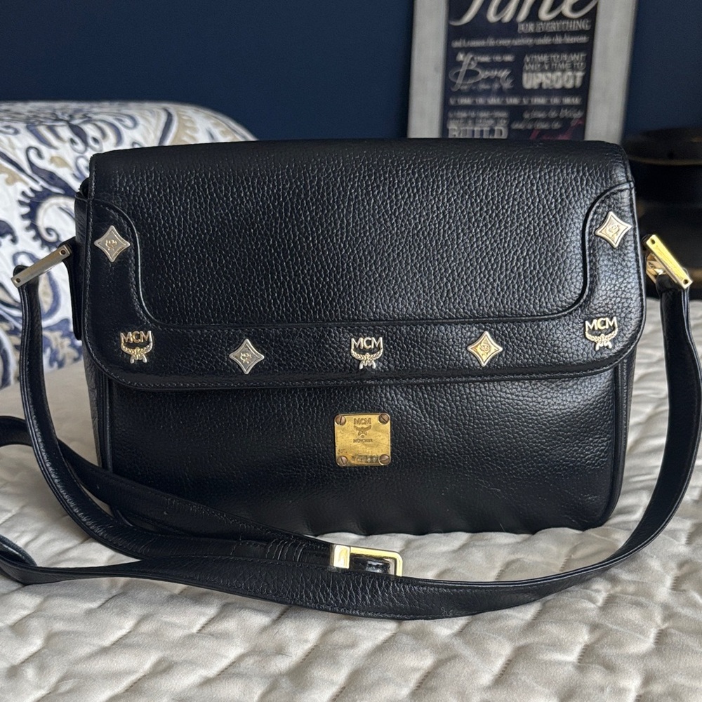 MCM Black Crossbody Bag with Gold Hardware-Made in Germany